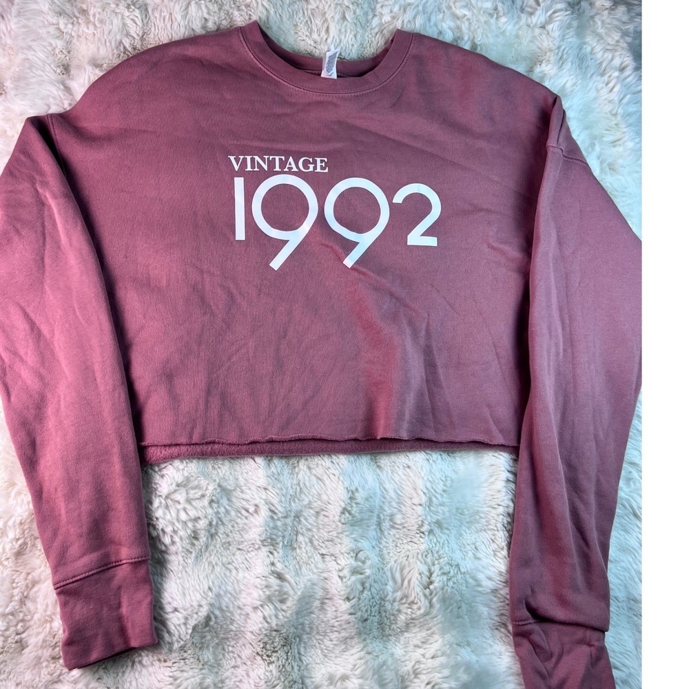 Bella + Canvas Vintage 1992 Cropped Sweatshirt Mauve Pink Pullover Size M A12